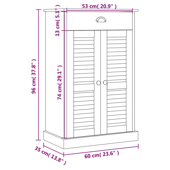 Dulap De Pantofi Vigo, 60X35X96 Cm, Lemn Masiv De Pin