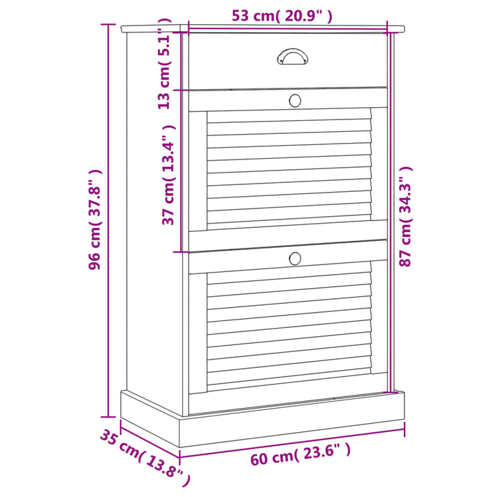 Dulap De Pantofi Vigo, 60X35X96 Cm, , Lemn Masiv De Pin