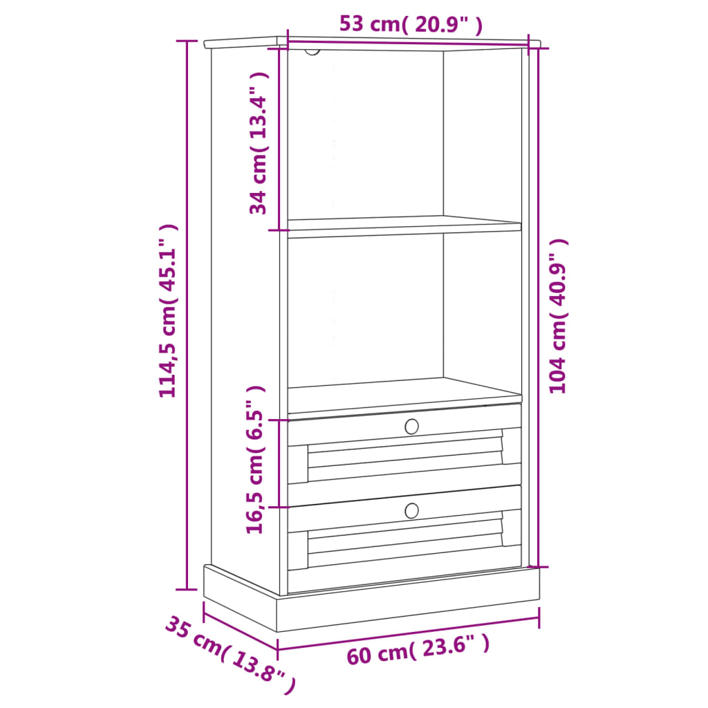 Bibliotecă Vigo, , 60X35X114,5 Cm, Lemn Masiv De Pin