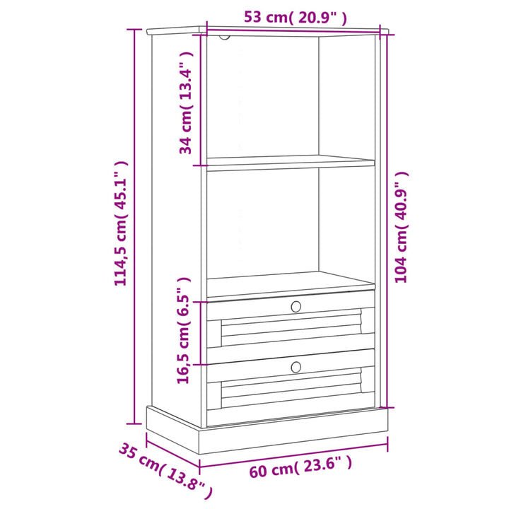 Bibliotecă Vigo, , 60X35X114,5 Cm, Lemn Masiv De Pin