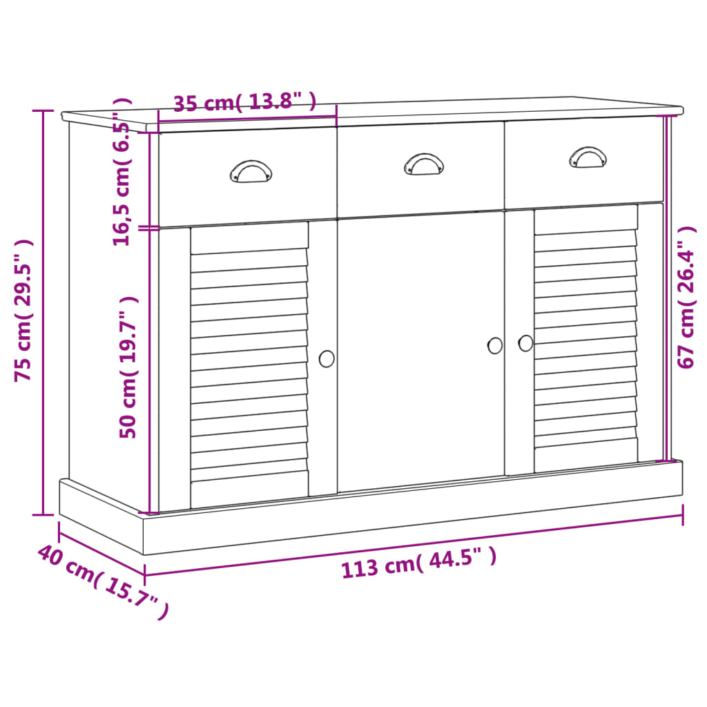Servantă Cu Sertare Vigo, , 113X40X75 Cm, Lemn Masiv De Pin