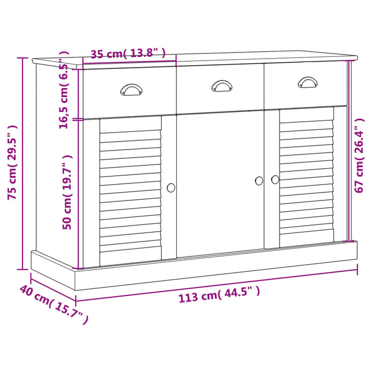 Servantă Cu Sertare Vigo, , 113X40X75 Cm, Lemn Masiv De Pin