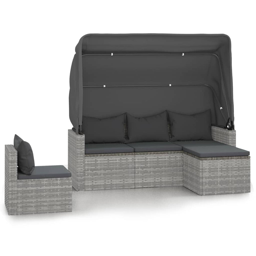 Set Canapea De Grădină Cu Perne, 4 Piese, Gri, Poliratan