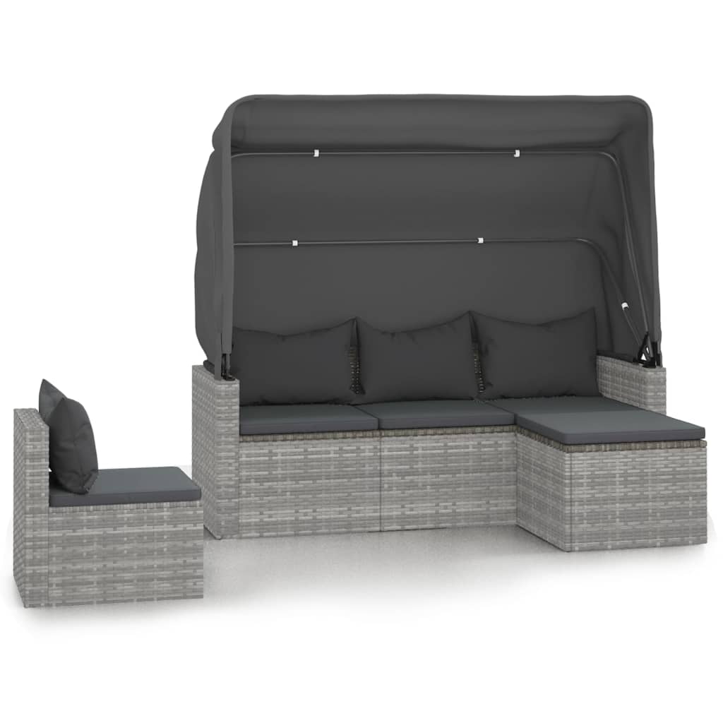 Set Canapea De Grădină Cu Perne, 4 Piese, Gri, Poliratan