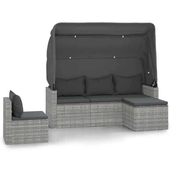 Set Canapea De Grădină Cu Perne, 4 Piese, Gri, Poliratan