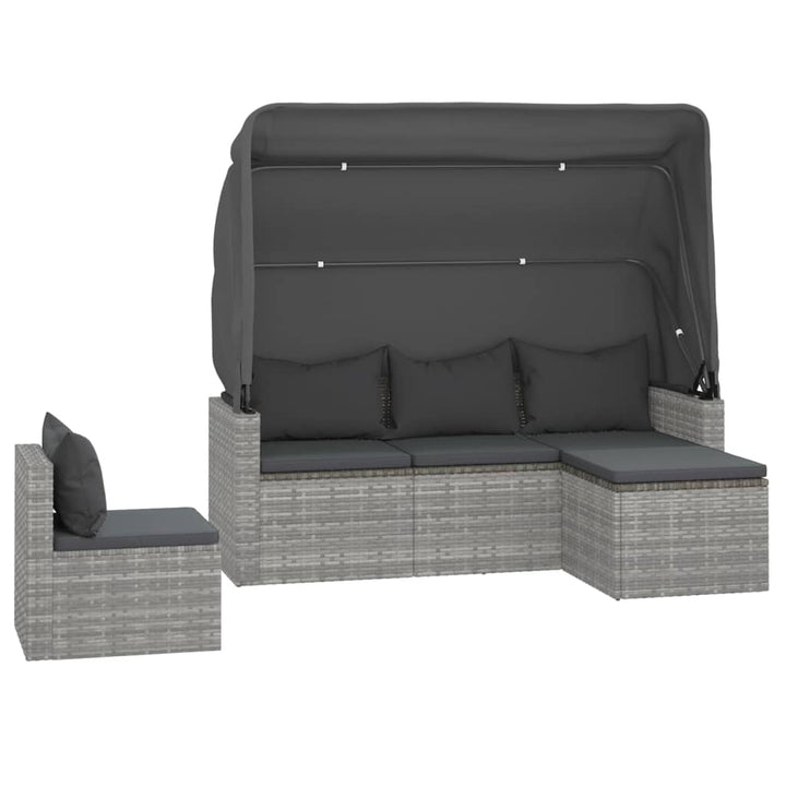 Set Canapea De Grădină Cu Perne, 4 Piese, Gri, Poliratan