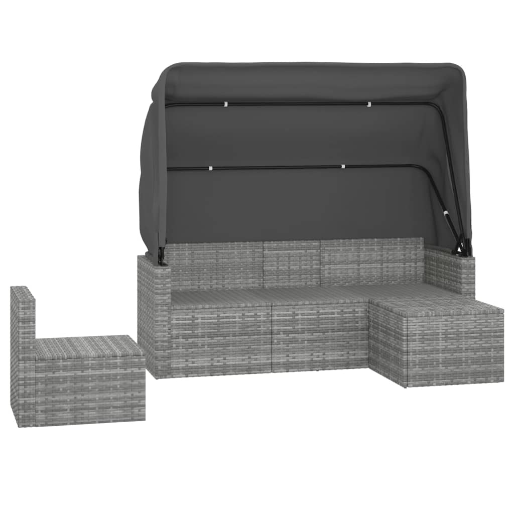 Set Canapea De Grădină Cu Perne, 4 Piese, Gri, Poliratan