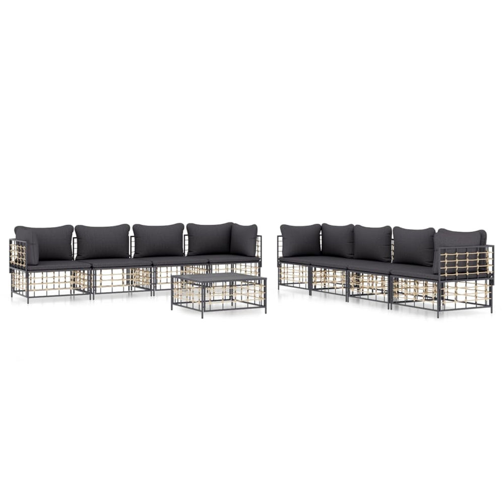 Set Mobilier De Grădină Cu Perne, 9 Piese, Antracit, Poliratan