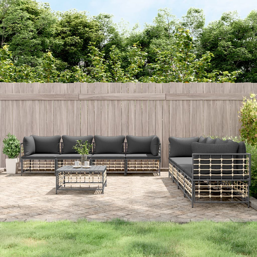 Set Mobilier De Grădină Cu Perne, 9 Piese, Antracit, Poliratan