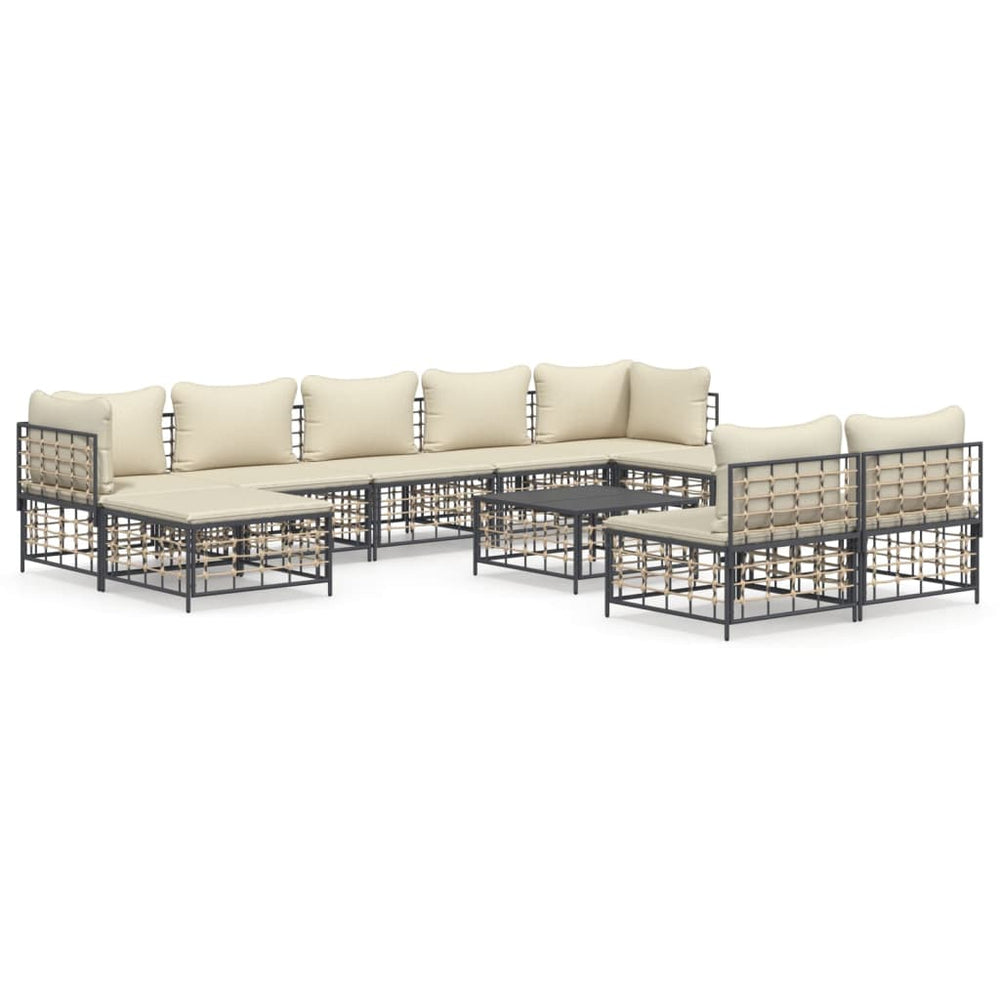 Set Mobilier De Grădină Cu Perne, 10 Piese, Antracit, Poliratan