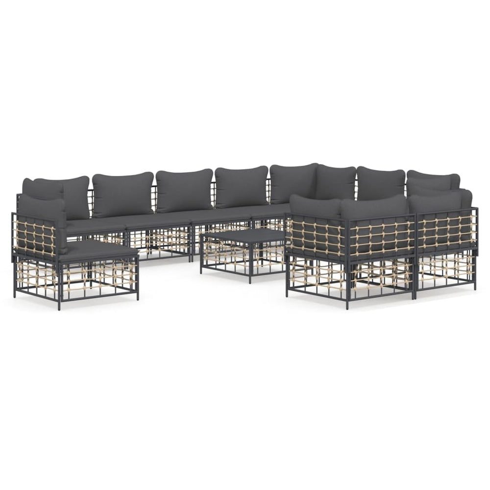 Set Mobilier De Grădină Cu Perne, 11 Piese, Antracit, Poliratan