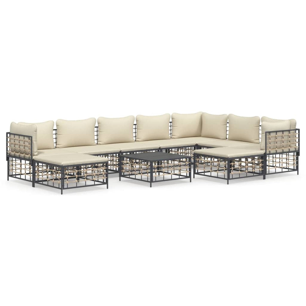 Set Mobilier De Grădină Cu Perne, 10 Piese, Antracit, Poliratan