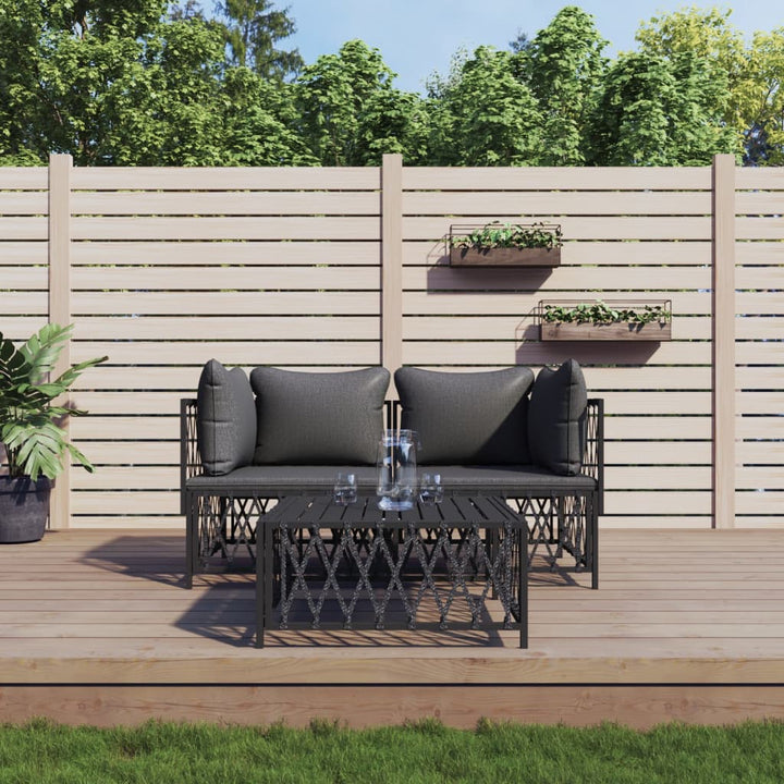 Set Mobilier De Grădină, 4 Piese, Cu Perne, , Oțel