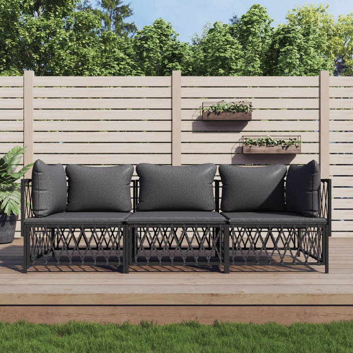 Set Mobilier De Grădină, 4 Piese, Cu Perne, , Oțel