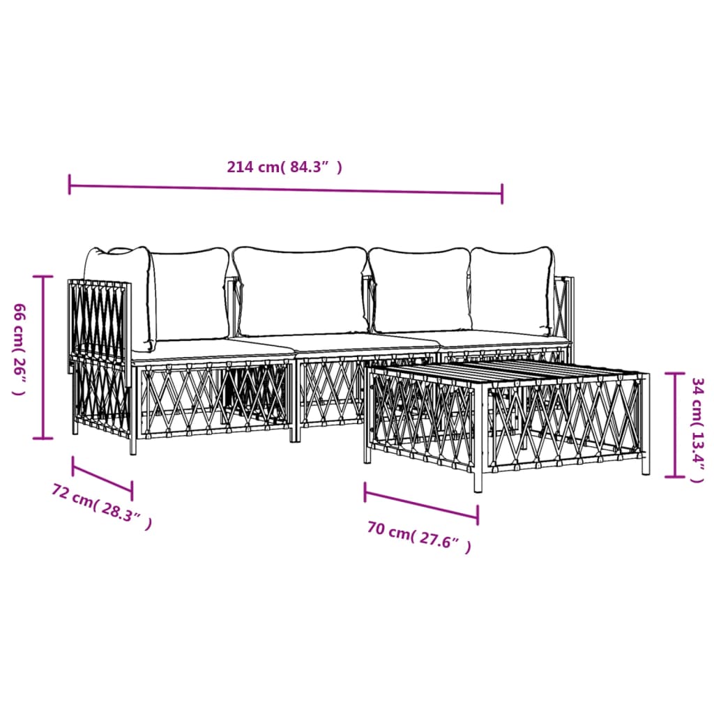 Set Mobilier De Grădină, 4 Piese, Cu Perne, , Oțel
