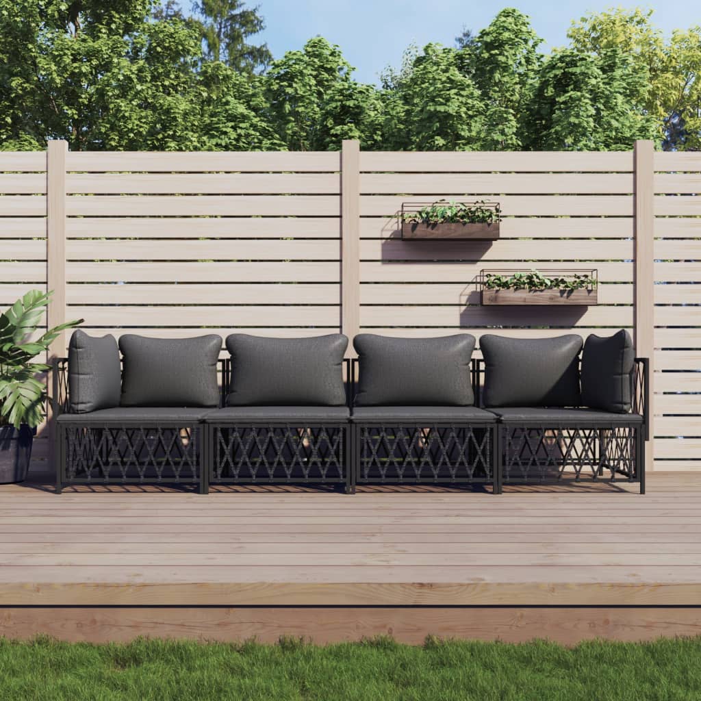 Set Mobilier De Grădină, 4 Piese, Cu Perne, , Oțel