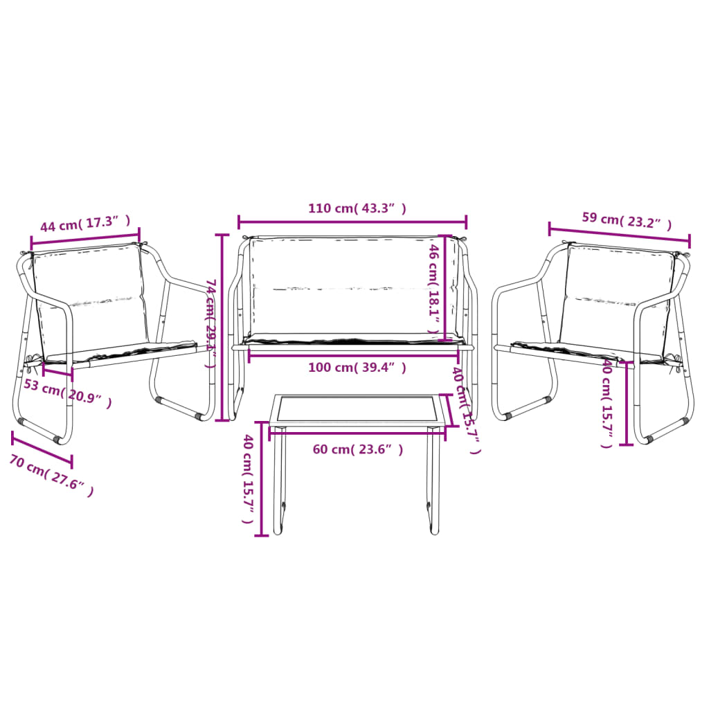 Set Mobilier De Grădină, Cu Perne, Antracit, 4 Piese, Oțel