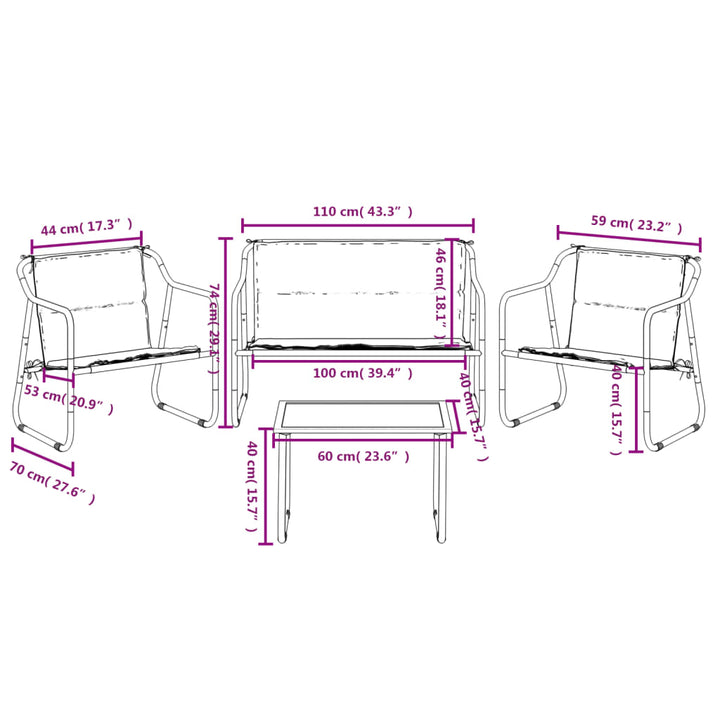 Set Mobilier De Grădină, Cu Perne, Antracit, 4 Piese, Oțel