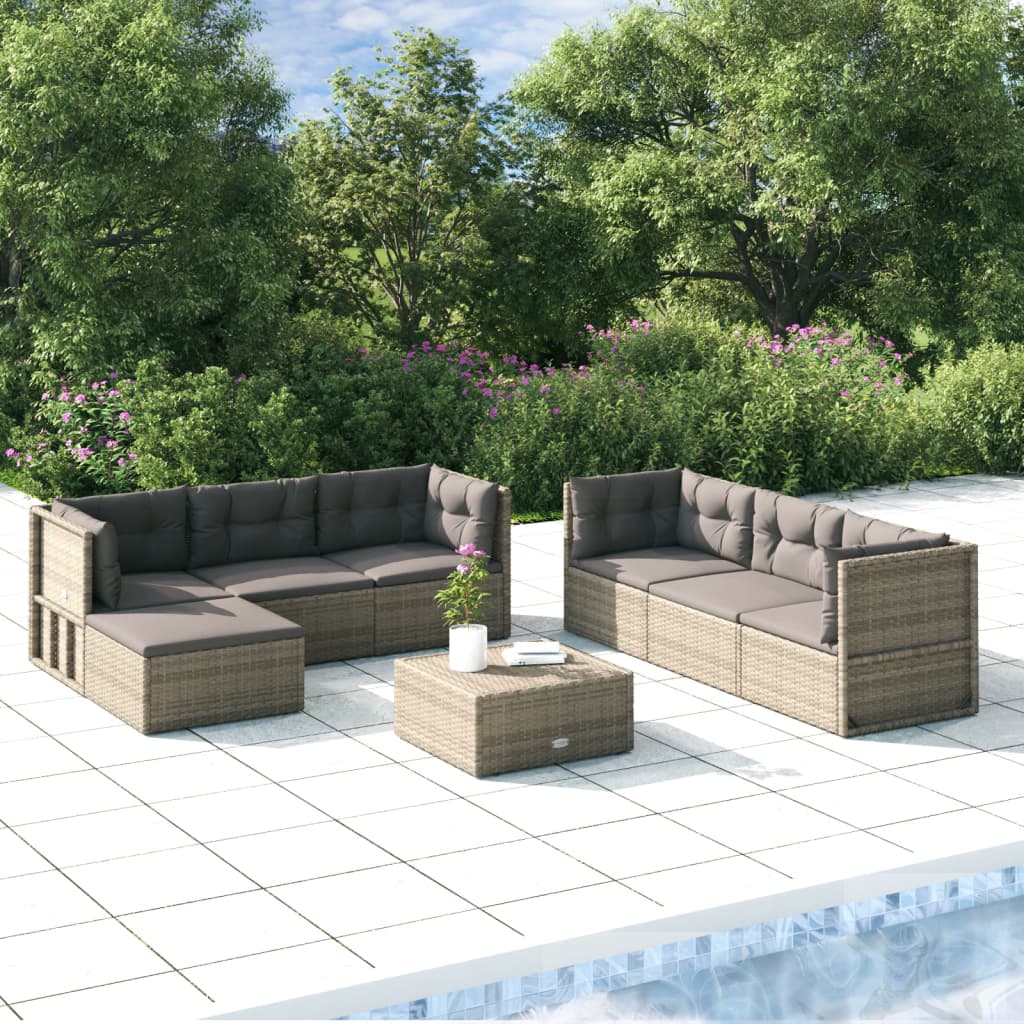 Set Mobilier De Grădină Cu Perne, 7 Piese, Gri, Poliratan