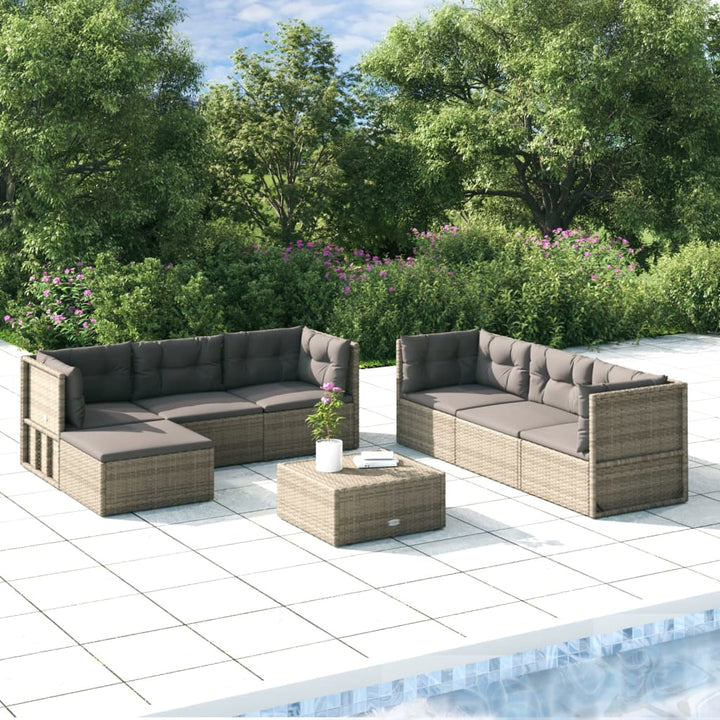 Set Mobilier De Grădină Cu Perne, 7 Piese, Gri, Poliratan
