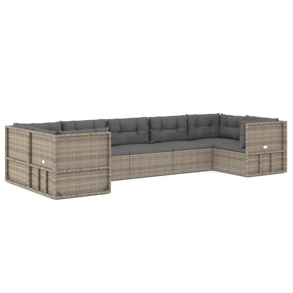 Set Mobilier De Grădină Cu Perne, 7 Piese, Gri, Poliratan