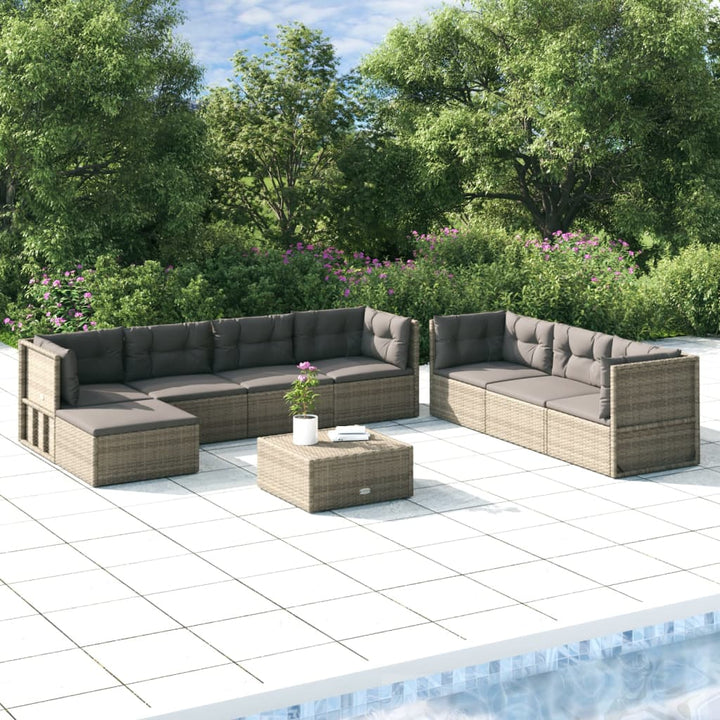 Set Mobilier De Grădină Cu Perne, 7 Piese, Gri, Poliratan
