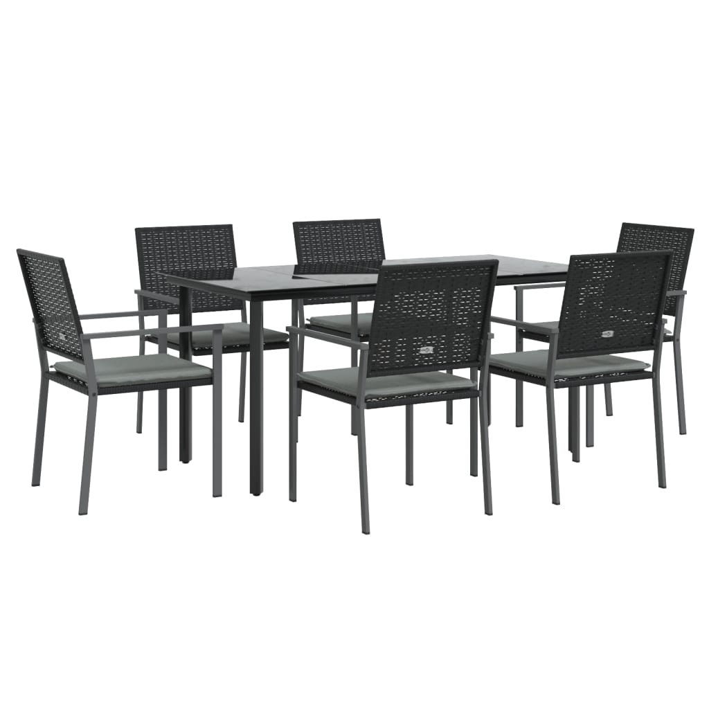Vixl Set Mobilier De Grădină Cu Perne, 7 Piese, Poliratan Și Oțel