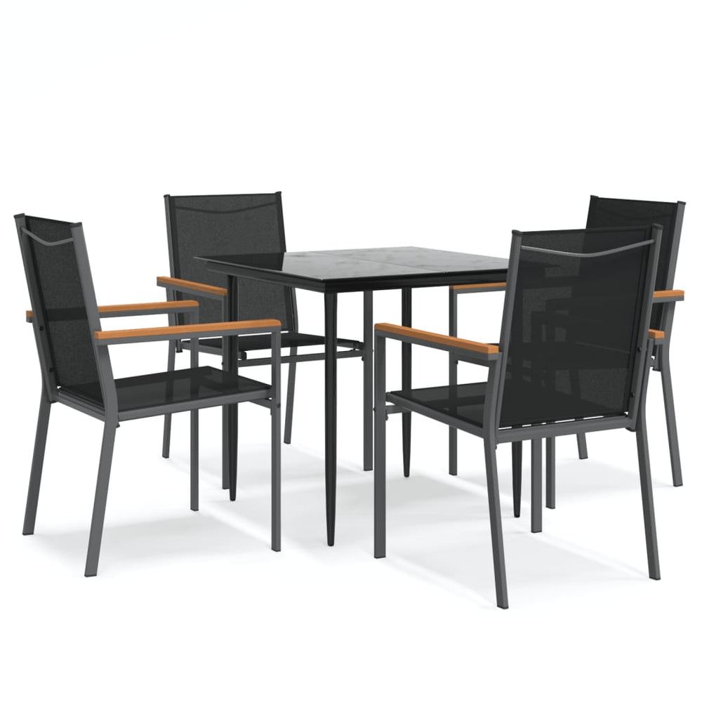 Set Mobilier De Grădină, 5 Piese, Negru, Textilenă Și Oțel