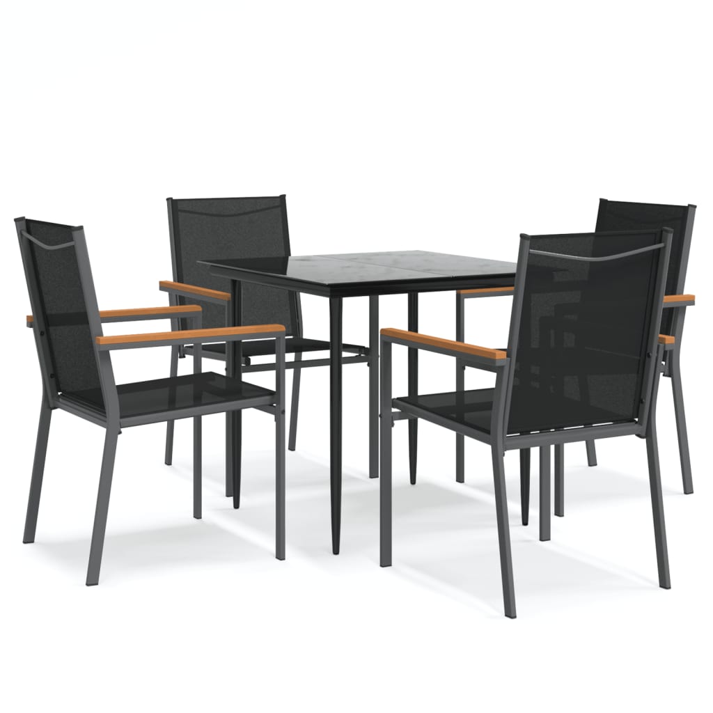 Set Mobilier De Grădină, 5 Piese, Negru, Textilenă Și Oțel