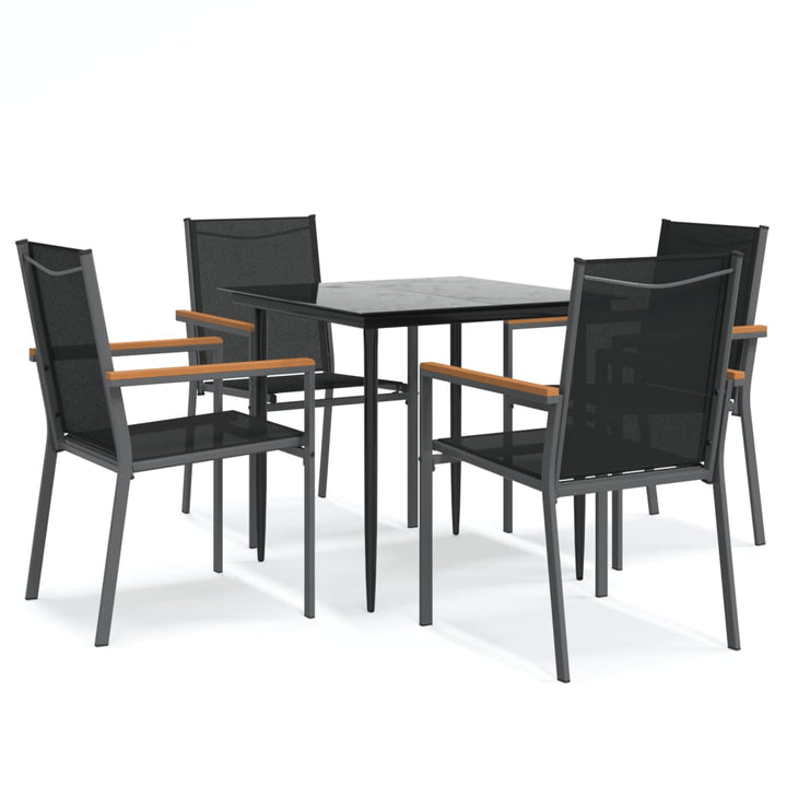 Set Mobilier De Grădină, 5 Piese, Negru, Textilenă Și Oțel