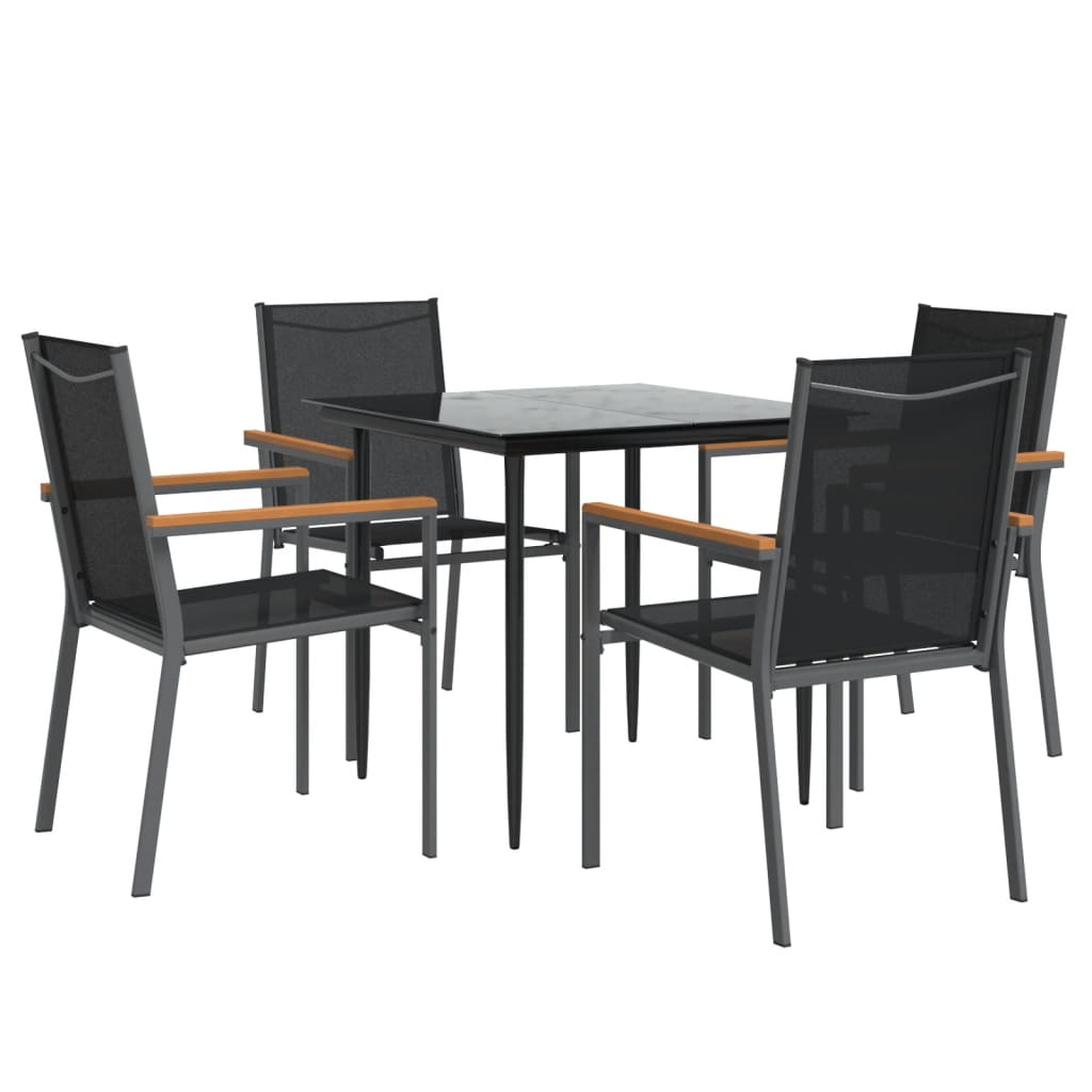 Set Mobilier De Grădină, 5 Piese, Negru, Textilenă Și Oțel