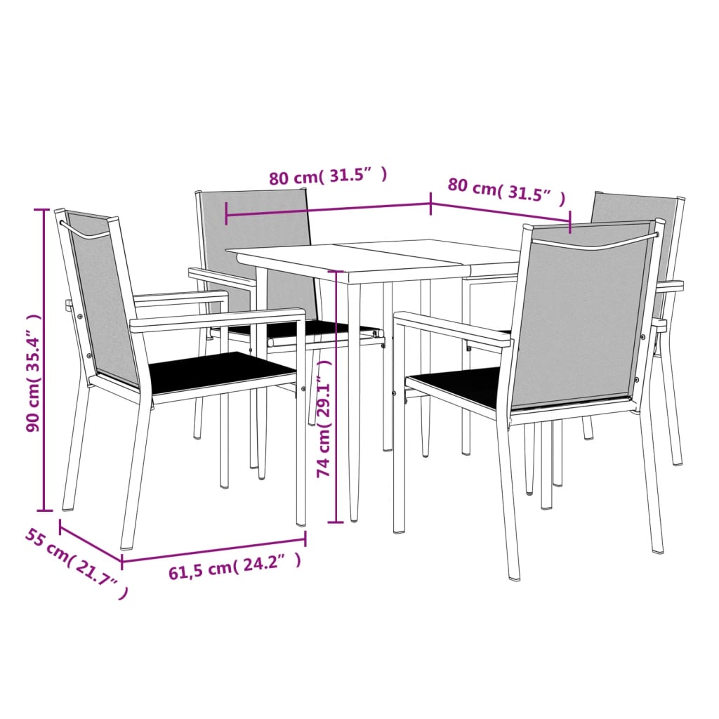 Set Mobilier De Grădină, 5 Piese, Negru, Textilenă Și Oțel