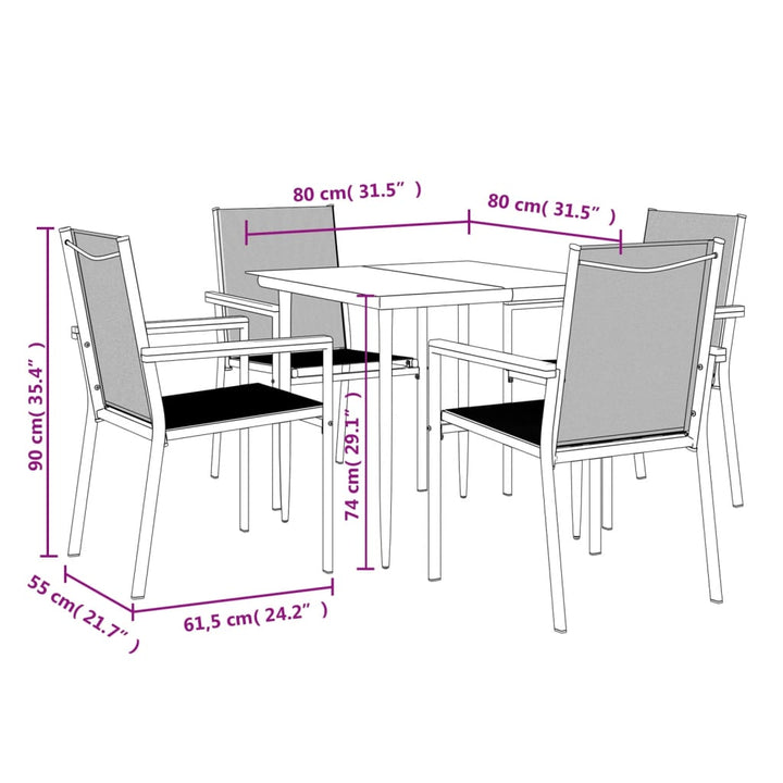 Set Mobilier De Grădină, 5 Piese, Negru, Textilenă Și Oțel