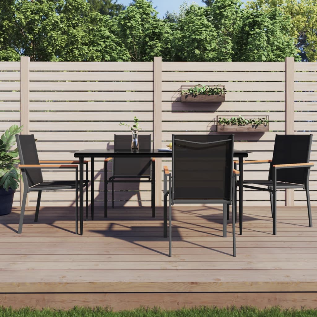 Set Mobilier De Grădină, 5 Piese, Negru, Textilenă Și Oțel