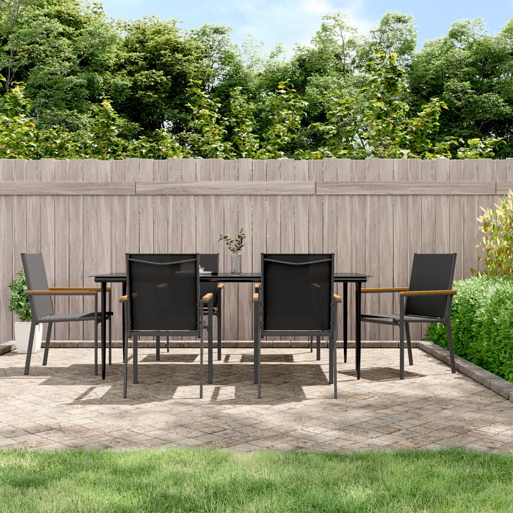 Set Mobilier De Grădină, 5 Piese, Negru, Textilenă Și Oțel