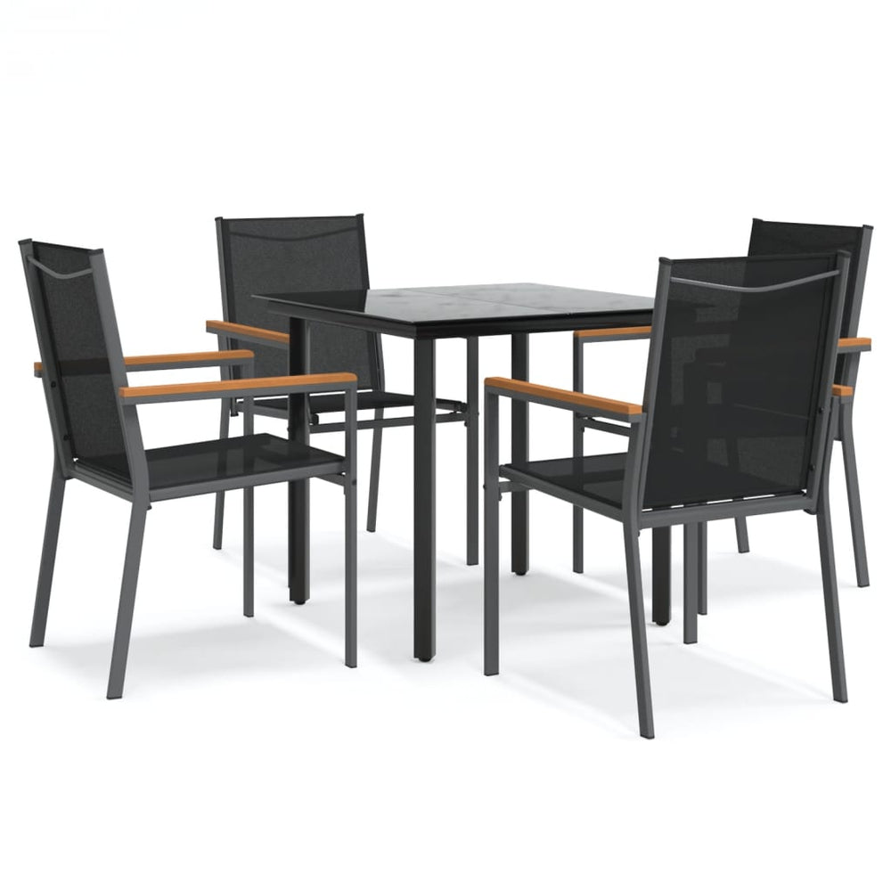 Set Mobilier De Grădină, 5 Piese, Negru, Textilenă Și Oțel