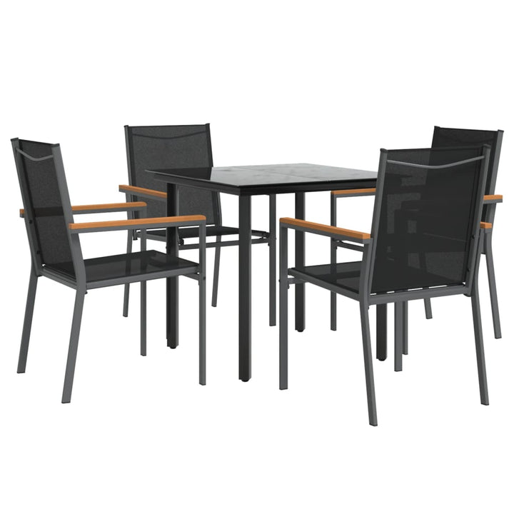 Set Mobilier De Grădină, 5 Piese, Negru, Textilenă Și Oțel