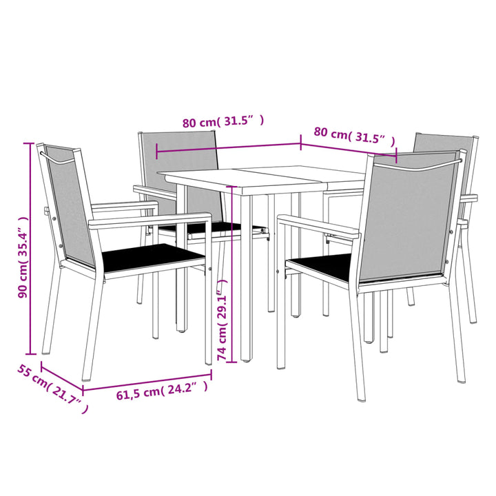 Set Mobilier De Grădină, 5 Piese, Negru, Textilenă Și Oțel