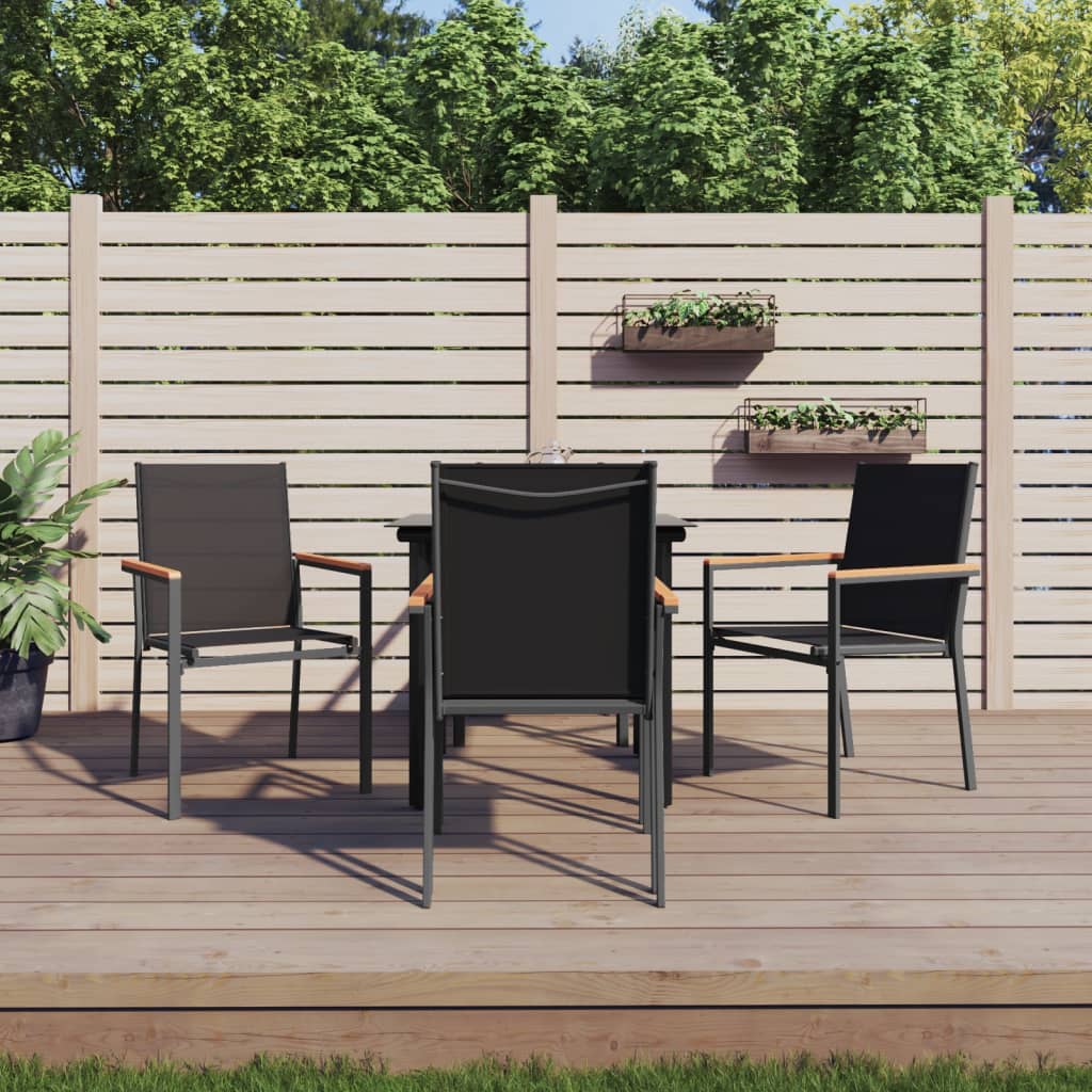 Set Mobilier De Grădină, 5 Piese, Negru, Textilenă Și Oțel