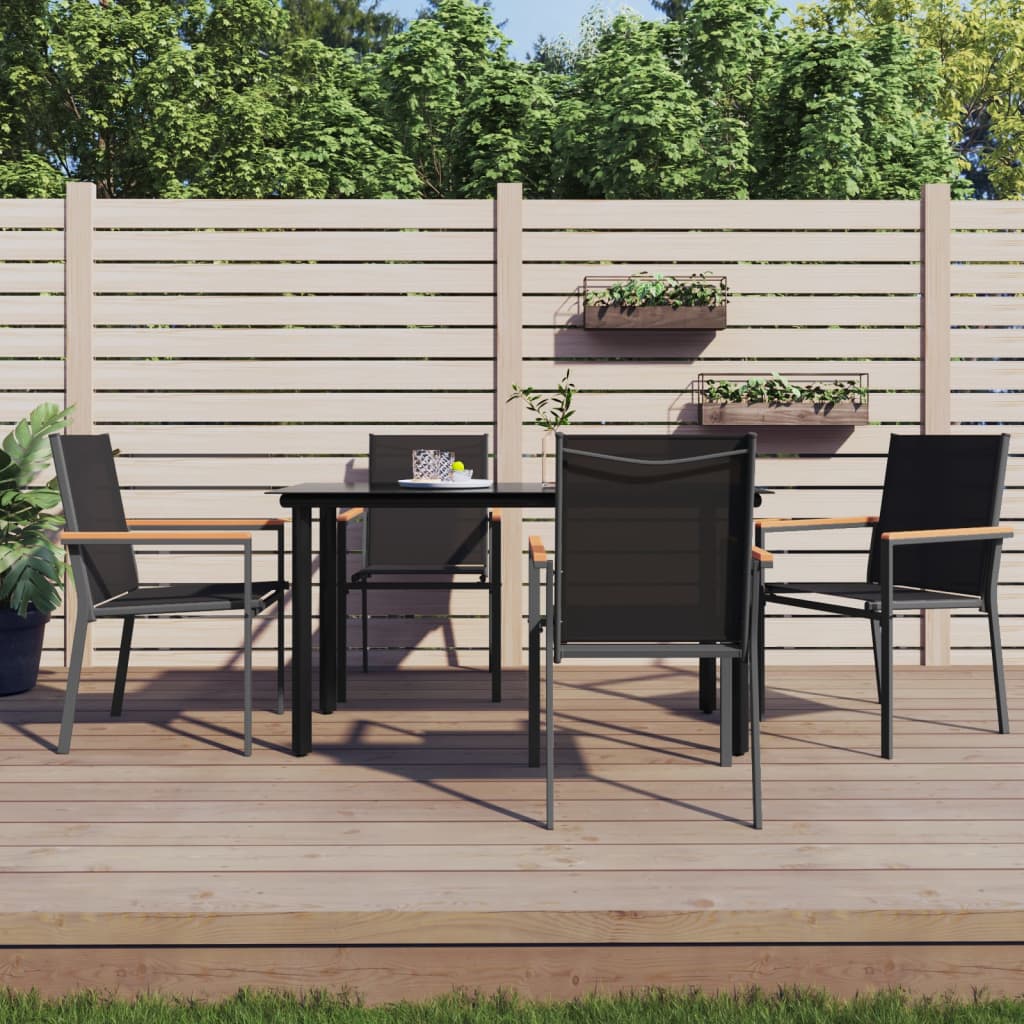 Set Mobilier De Grădină, 5 Piese, Negru, Textilenă Și Oțel