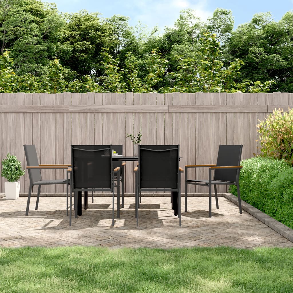 Set Mobilier De Grădină, 5 Piese, Negru, Textilenă Și Oțel