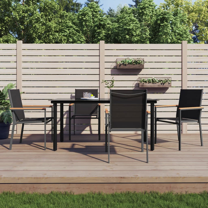 Set Mobilier De Grădină, 5 Piese, Negru, Textilenă Și Oțel