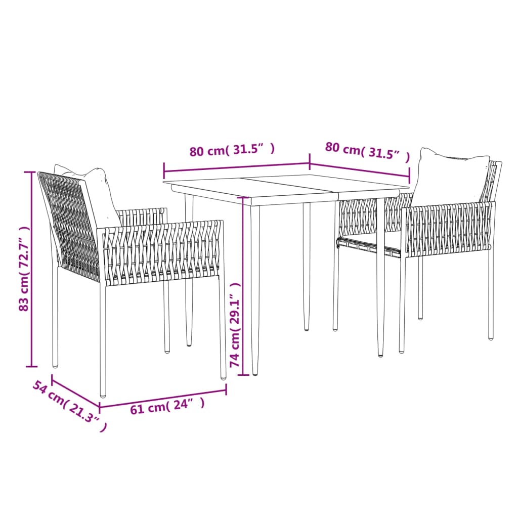 Set Mobilier De Grădină Cu Perne, 3 Piese, Poliratan Și Oțel