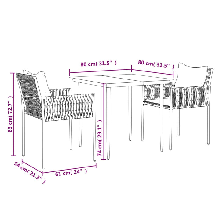 Set Mobilier De Grădină Cu Perne, 3 Piese, Poliratan Și Oțel