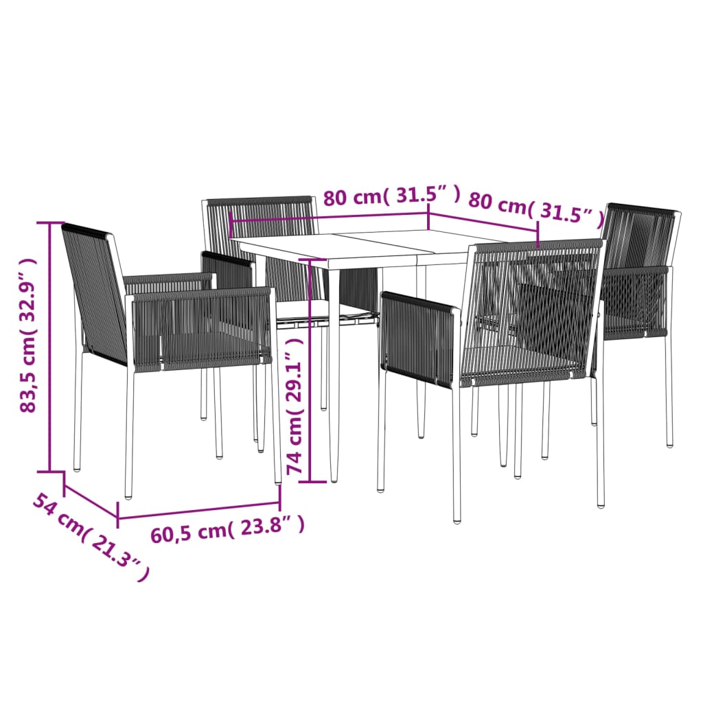 Set Mobilier Grădină Cu Perne, 5 Piese, Negru, Poliratan & Oțel