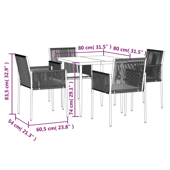 Set Mobilier Grădină Cu Perne, 5 Piese, Negru, Poliratan & Oțel