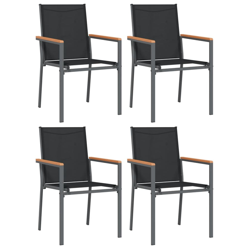 Scaune De Grădină, 4 Buc., Negru, 55X61,5X90 Cm, Textilenă&Oțel