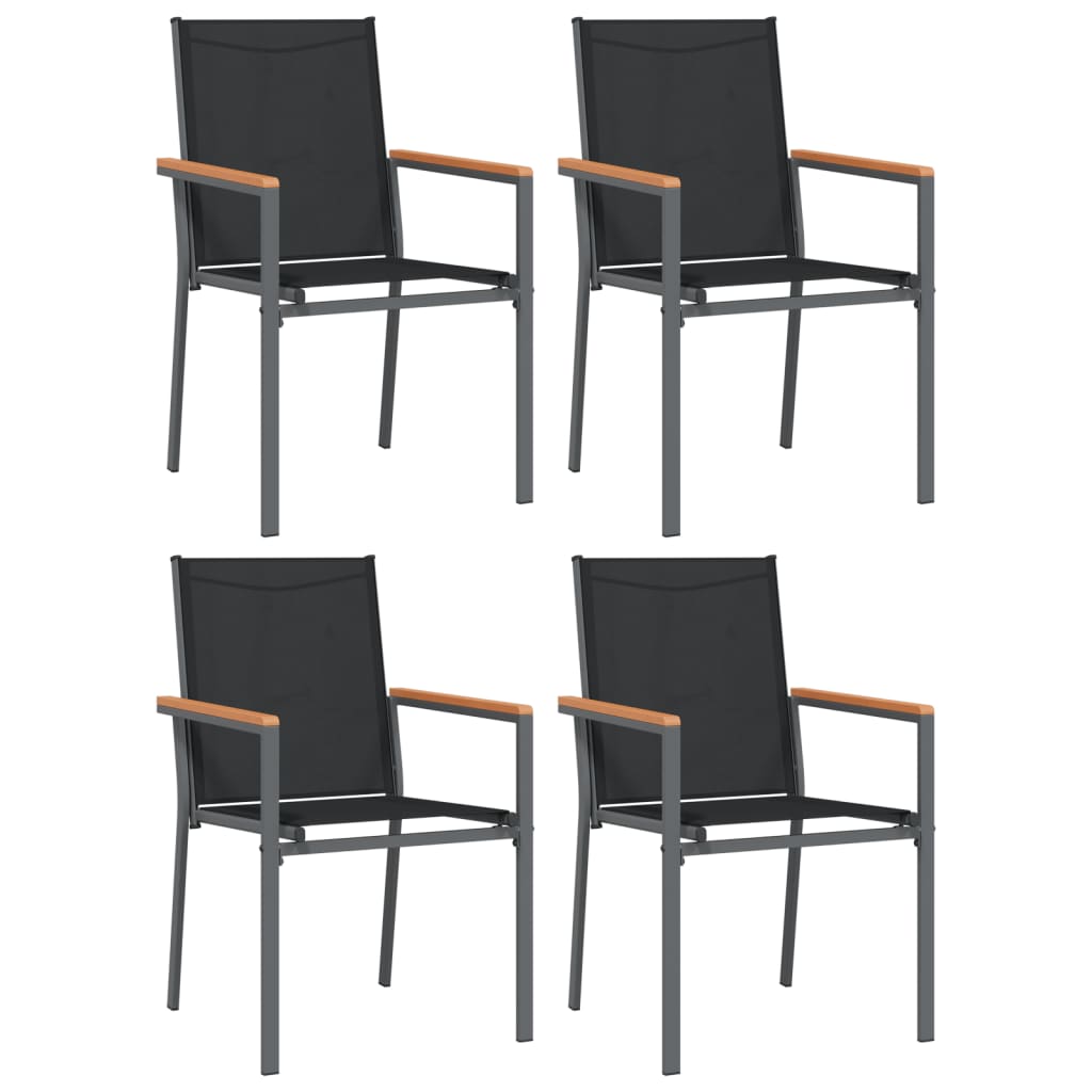 Scaune De Grădină, 4 Buc., Negru, 55X61,5X90 Cm, Textilenă&Oțel