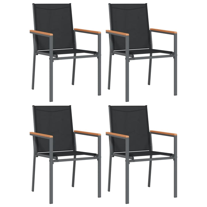 Scaune De Grădină, 4 Buc., Negru, 55X61,5X90 Cm, Textilenă&Oțel