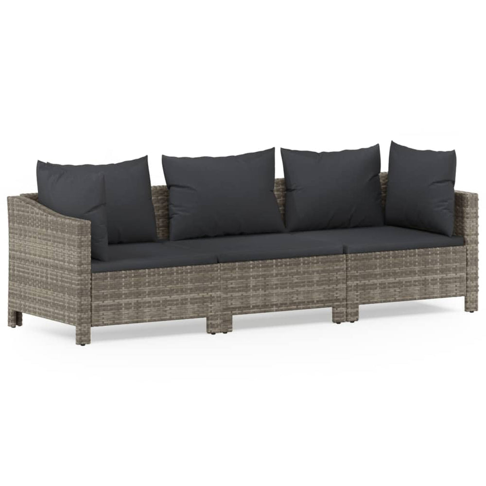 Set Mobilier De Grădină Cu Perne, 3 Piese, Gri, Poliratan